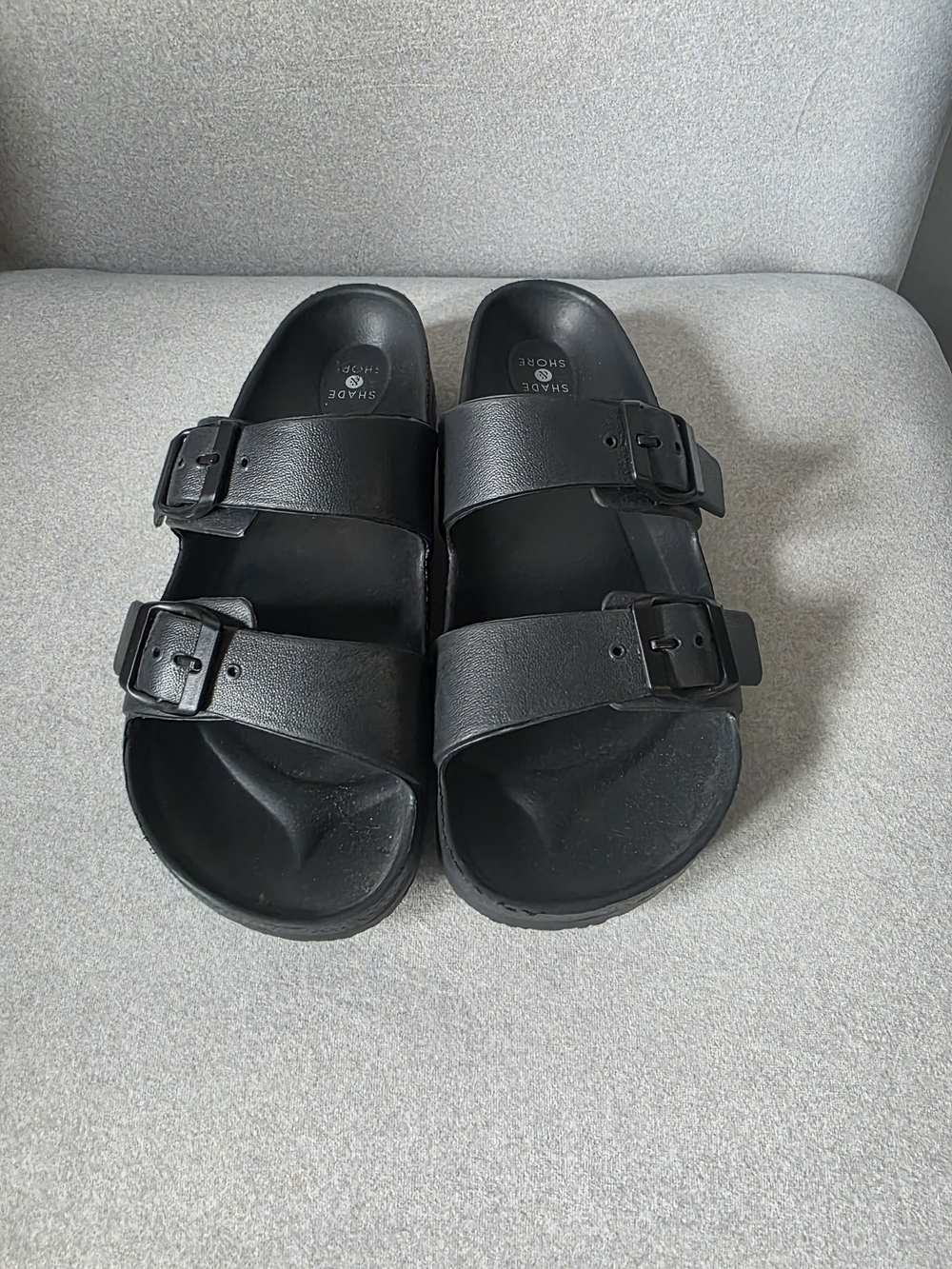Shade & Shore Black Double-Buckle Slide Sandals